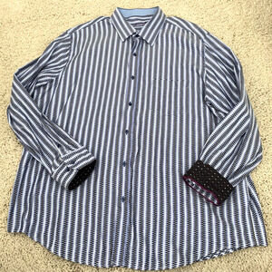 Tasso Elba Shirt Mens Size XXL Blue Striped Long Sleeve Cotton 18-18.5 Button Up